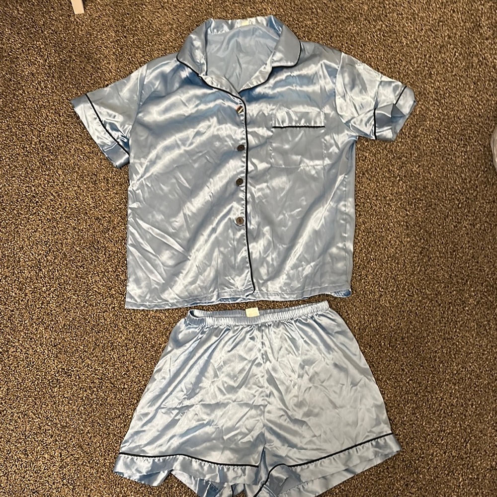 SHEIN Blue Satin Pajama Set Intimates & Sleepwear